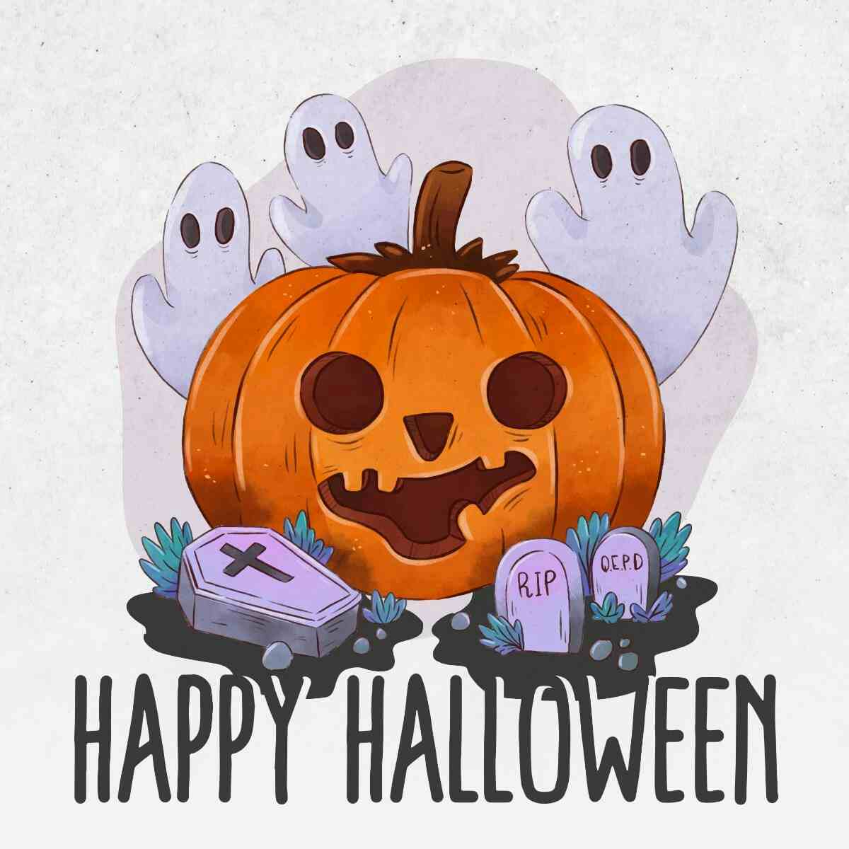 Card Happy Halloween Watercolor 