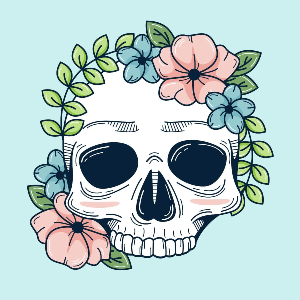 Card Skull with flowers
